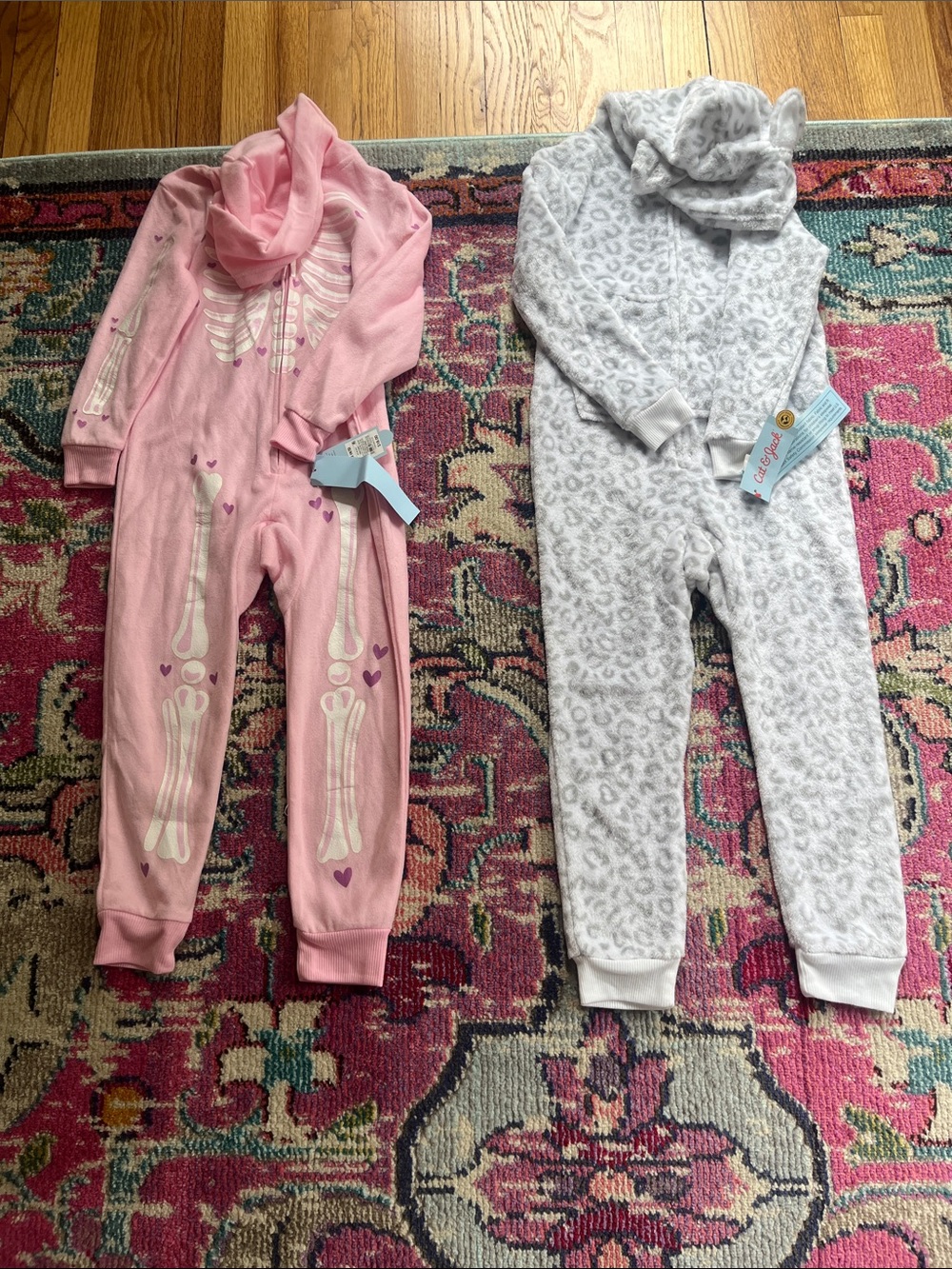 Cat & Jack Pink Skeleton and Gray Leopard Plush Pajama Sets